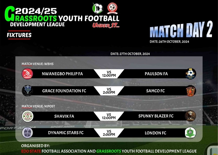 WEEK TWO MATCH FIXTURES FOR U17